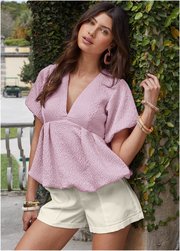 Textured V-neck top - Lilac