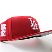 Los Angeles Dodgers Japanese Writing New Era 59Fifty Fitted Hat (Scarlet Red Gray Under Brim)