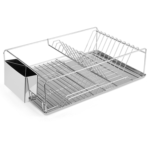 Stainless Steel Dish Drying Rack with Drainboard and Cutlery Holder Space Saver