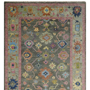 Hand-Knotted Charcoal & Pink Wool Rug