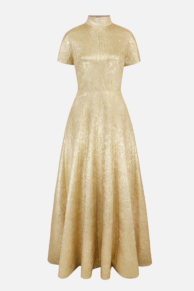 Malinda Dress In Gold Metallic Cloque