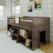 Modern Farmhouse Twin Low Loft Bed With Bookcases