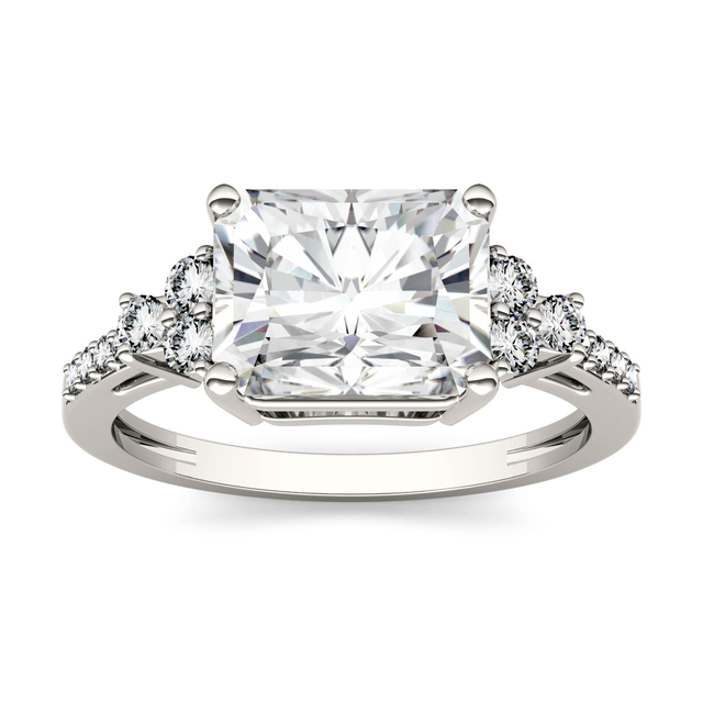 2.90 CTW DEW Radiant Moissanite Engagement Ring in 14K White Gold