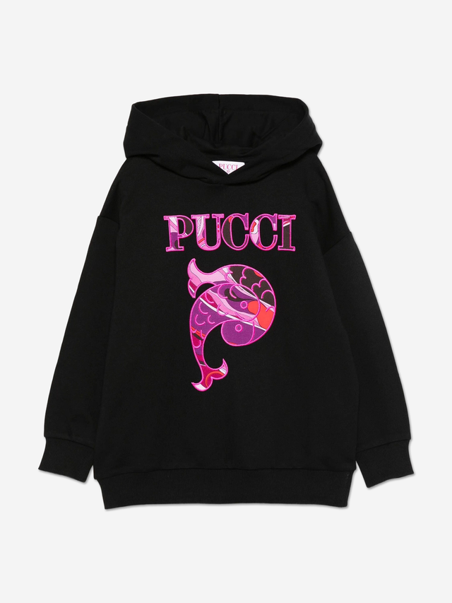 Girls Fish Logo Hoodie in Black