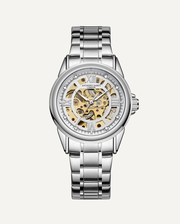Skeleton Automatic Steel & White Mens Watch