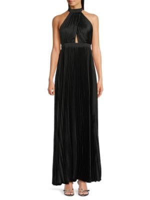 Midnight Moves Accordion Pleat Satin Maxi Dress