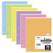 Mead® Spiral Notebook, 1 Subject, College Ruled, 8" x 10 1/2", 6 Pack, Pastel Colors