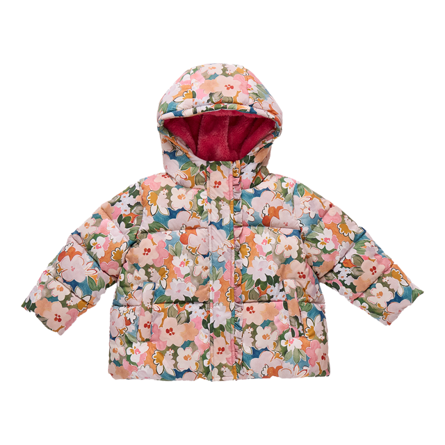 Girls Ruffle Pete Puffer - Watercolor Floral
