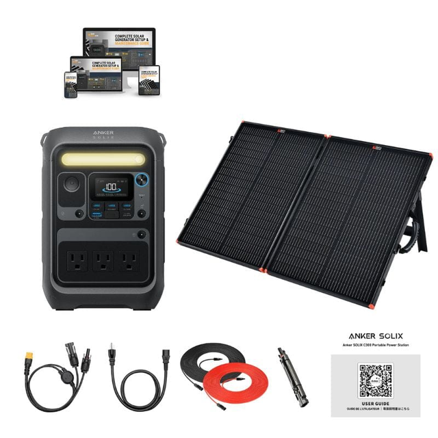 Anker SOLIX C300X 288Wh / 300W Portable Power Station + Choose Custom Solar Panel Bundle Option | 3-Year Warranty | Complete Solar Kit