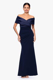 "Yasmeen" Long Off The Shoulder Scuba Crepe Gown