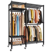 Raybee 775lbs Heavy Duty Clothes Rack with Wheels, Freestanding Portable Closet, Rolling Garment Rack For Hanging