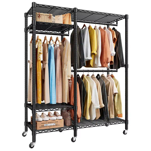 Raybee 775lbs Heavy Duty Clothes Rack with Wheels, Freestanding Portable Closet, Rolling Garment Rack For Hanging