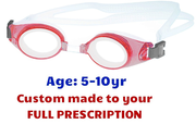[5-10 yrs] Kids Prescription Swim Goggles PE8 (Custom Made to Prescription) - Red