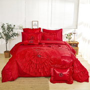 Tache Satin Ruffle Victorian Glam Romantic Red Rose Comforter Set (HY4174)