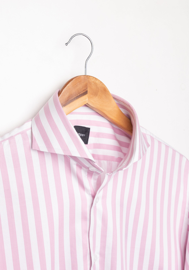Pink Bold Twill Stripes Pima Cotton Shirt