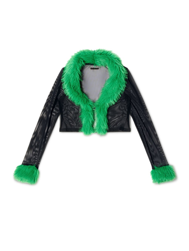 Faux Fur Trim Mesh Cardigan on Sale | HERON PRESTON® Official Site