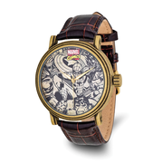 Marvel Adult Size Spiderman Antique Gold-tone Black Strap Watch
