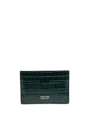 TOM FORD Logo-Print Croc Effect Card Holder Green/Gold