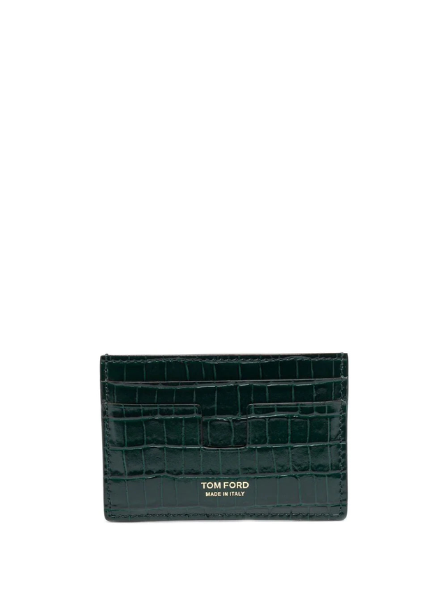 TOM FORD Logo-Print Croc Effect Card Holder Green/Gold