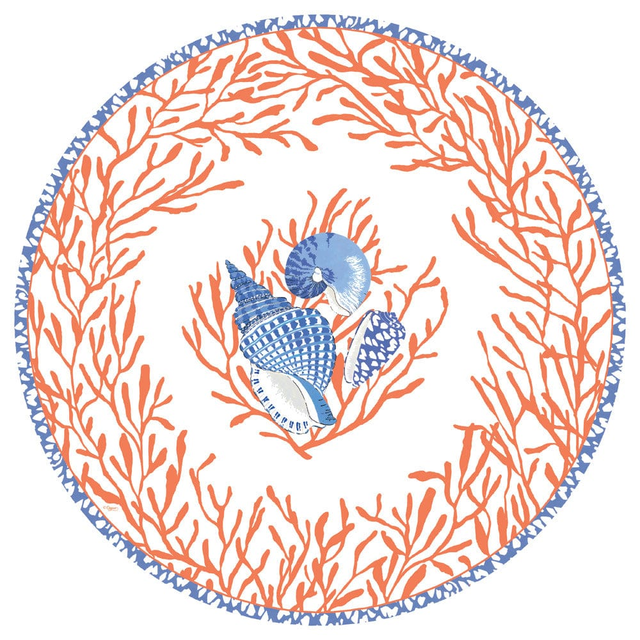 Shell Toile Paper Placemats in Coral & Blue - 12 Per Package,