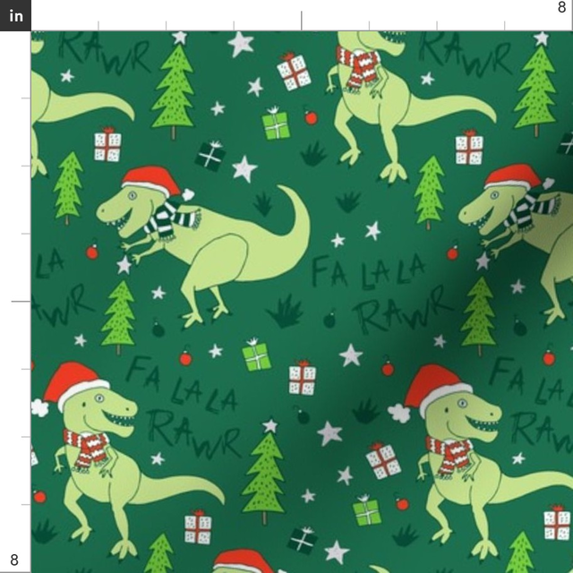 Fabric in Fa La Rawr T-Rex Christmas Dinosaur