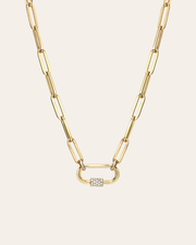 14k Gold Large Paper Clip Chain with Diamond Carabiner Necklace
