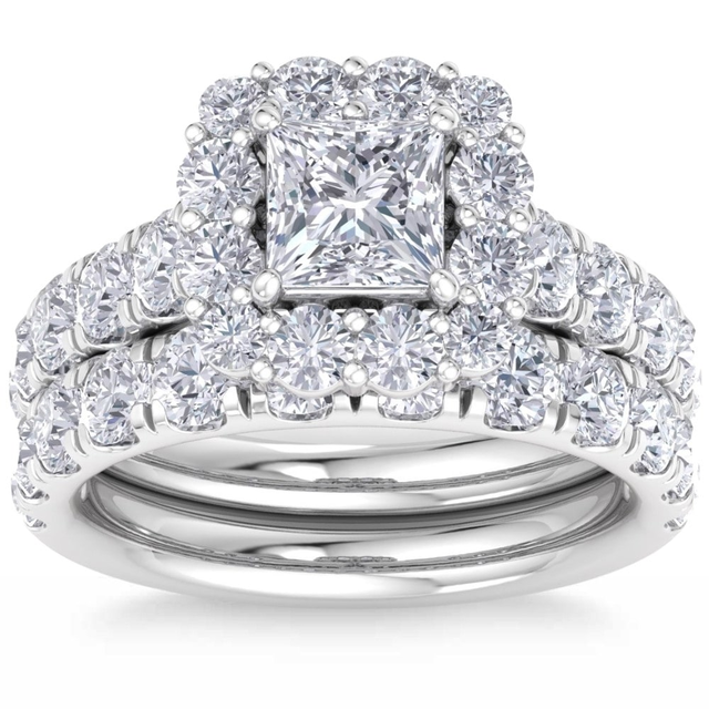 5Ct Princess Cut Diamond Engagement Matching Wedding Ring Set Gold Lab Grown