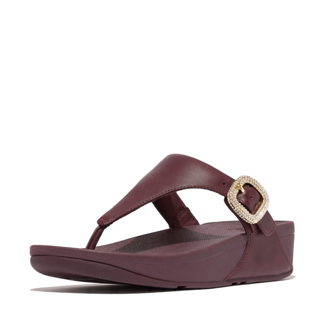 FitFlop Lulu Crystal-Buckle Leather Toe-Post Sandals - Mauve Wine