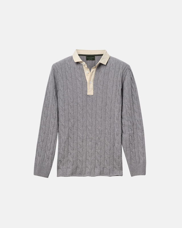 Grey Cotton Cable Knit Rugby (PRE-ORDER)