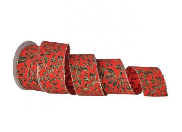 2.5" Leaf Vines on Velvet Ribbon: Red/Green/Gold