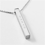 Engraved Sterling Silver Vertical Cube Necklace