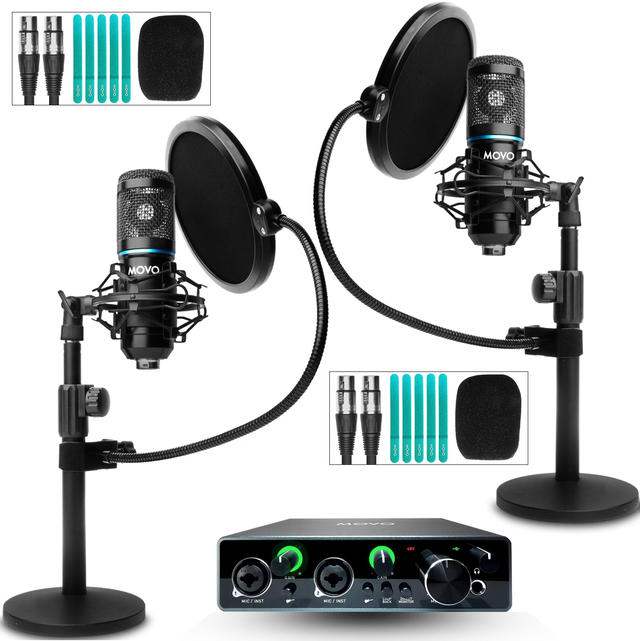 PodPak2T | Professional 2-Pack Universal Cardioid Condenser Microphone Kit | Movo