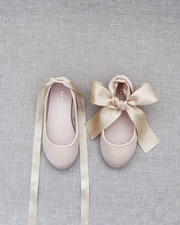 Satin Ballet Flats with Ankle Tie or Ballerina Lace Up