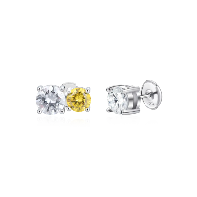 Moissanite S925 Toi et Moi & Round Cut Stud Earring Set
