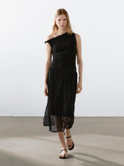 Draped top with cotton knot detail