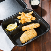 Genpak SN203-BK 9" x 9" x 3" Black 3-Compartment Hinged Lid Foam Container - 200/Case