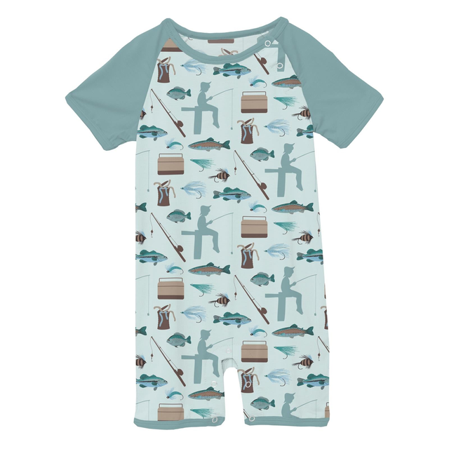 Print Short Sleeve Raglan Romper in Fresh Air Fishing