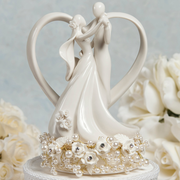 Vintage Rose Pearl and Heart Wedding Cake Topper