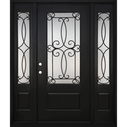 Steves & Sons Regency 64 in. x 80 in. 3/4 Lite Georgian Decorative Glass LHOS Onyx Mahogany Fiberglass Prehung Front Door with Double 12 in. Sidelites