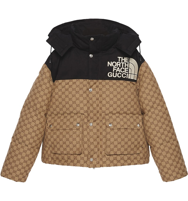 Gucci x The North Face Womens GG Padded Short Jacket Black Ebony Beige