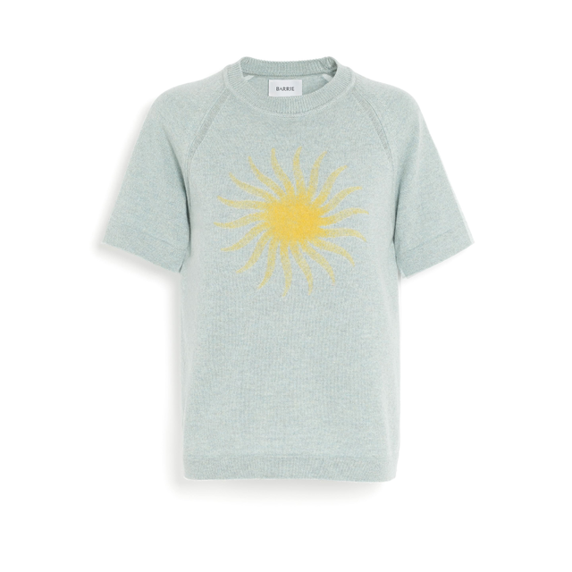 Short-sleeved cashmere top with sunburst motif