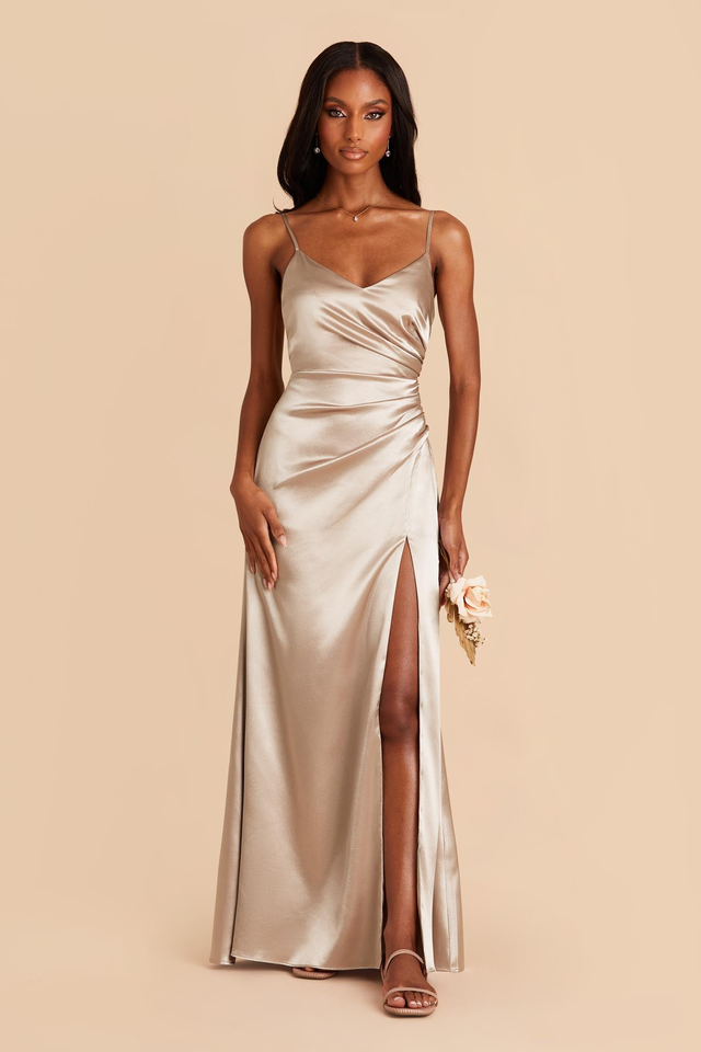 Catherine Shiny Satin Dress - Neutral Champagne