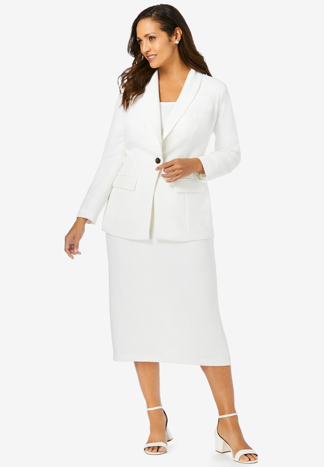 2-Piece Stretch Crepe Single-Breasted Skirt Suit