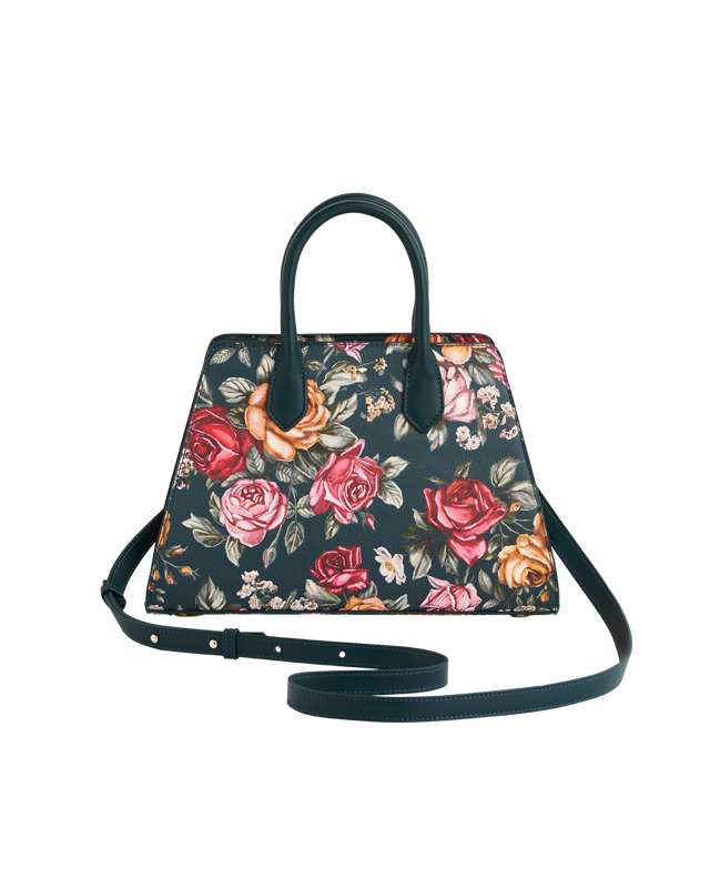 Teal Roses Structured Tote Medium