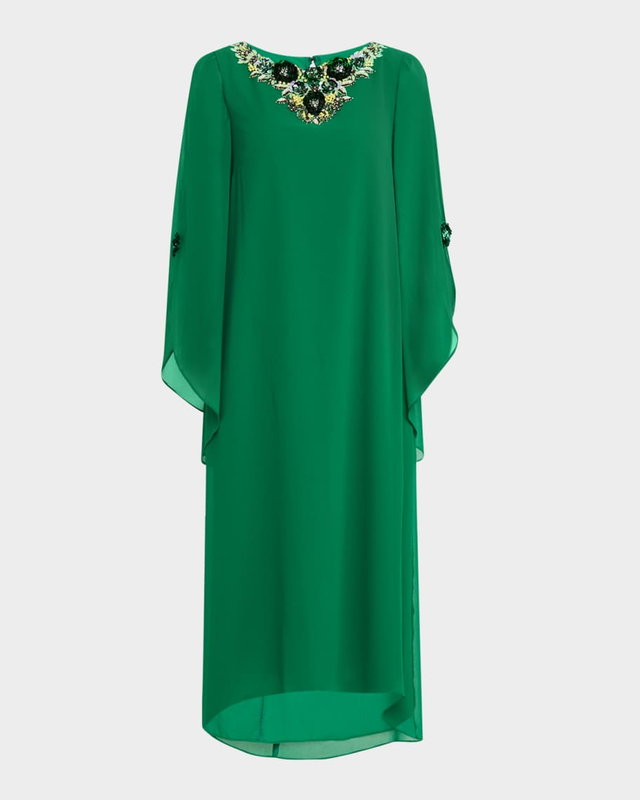 Beaded High-Low Gerogette Caftan Midi Dress
