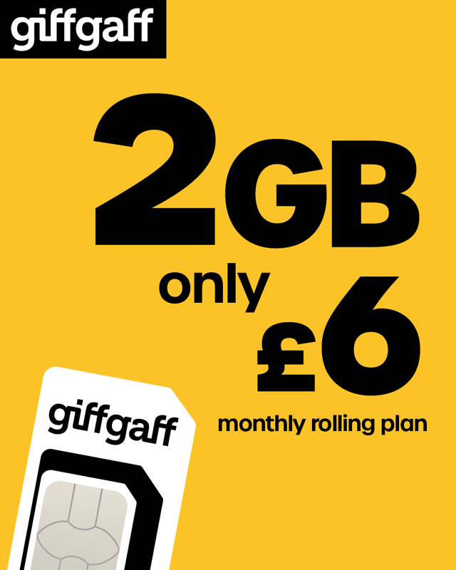 giffgaff SIM - 2 GB for £6 - Monthly Rolling
