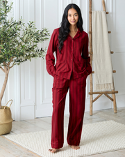 Organic Cotton Stripe Long Pyjama Set - Red