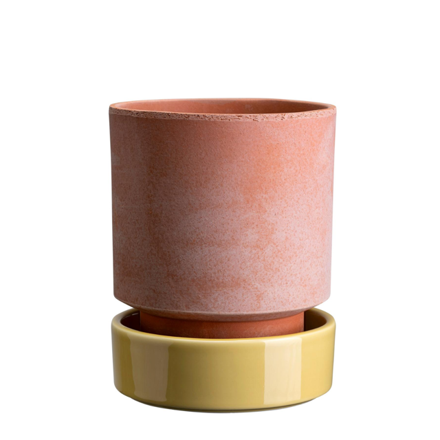 Hoff Raw Grey/Pale Yellow Planter & Saucer