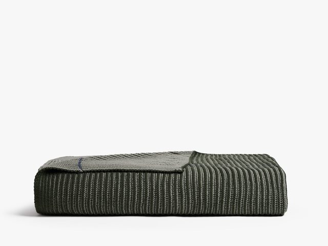 Organic Two Tone Rib Knit Throw (Moss and Evergreen)