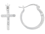 White Cubic Zirconia Rhodium Over Sterling Silver Cross Hoops 0.55ctw
